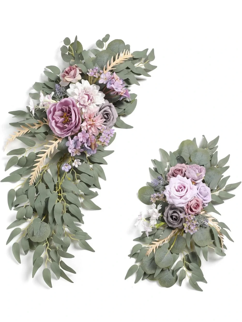 Faux Eucalyptus Garland with Dusty Rose & Lavender Blooms
